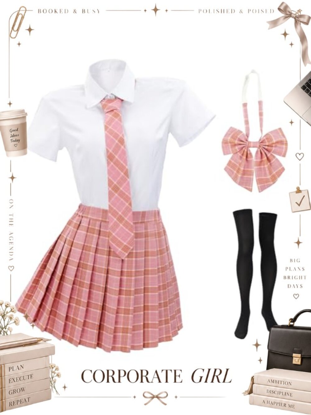 Schoolgirl Costume Set Plaid Pleated Skirt Cosplay Outfit